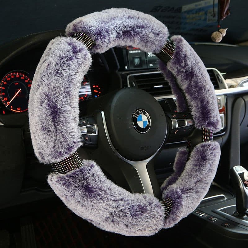 image-Car Steering Wheel Cover Winter Plush Steering Wheel Cover Korea Diamond Fashion Cute Handle Cover Car Accessories