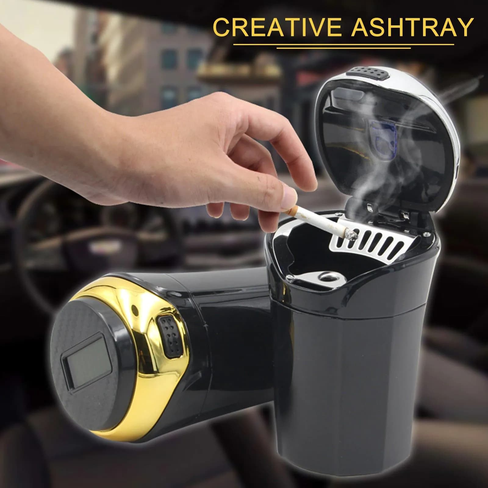 image-Portable Solar Rechargeable Car Ashtray Detachable Car Ashtray With Led Light Windproof Outdoor Travel Home Use