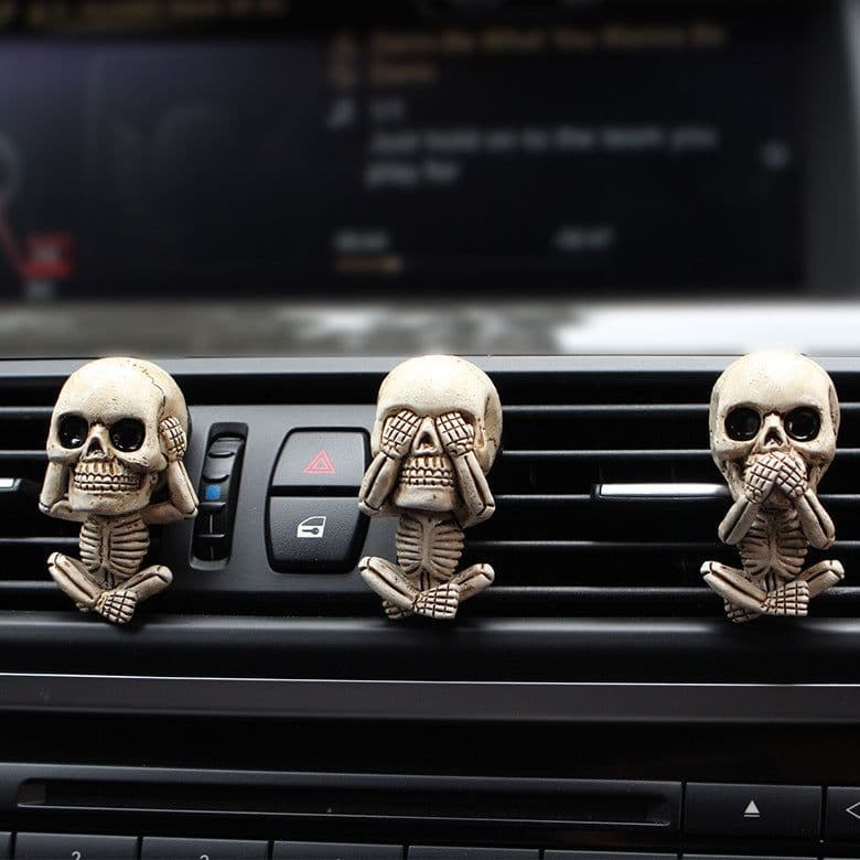 image-Skull Car Ornaments Air Outlet Ghost Head Three-piece Interior Pendant Decoration Ornament Ghost Head Desktop Figurines Decor