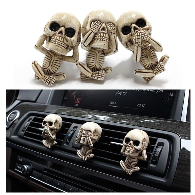 image-Skull Car Ornaments Air Outlet Ghost Head Three-piece Interior Pendant Decoration Ornament Ghost Head Desktop Figurines Decor