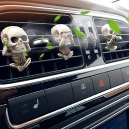 image-Skull Car Ornaments Air Outlet Ghost Head Three-piece Interior Pendant Decoration Ornament Ghost Head Desktop Figurines Decor