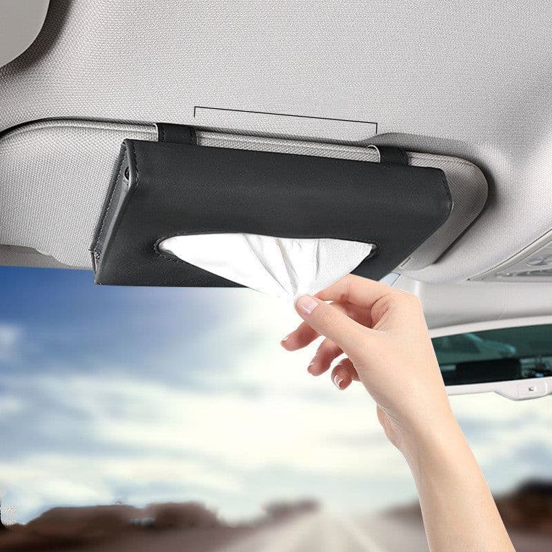 image-Creative Car Sun Visor Tissue Box With Invoice Folder Bill Clip Card Holder Car Hanging Sunroof Napkin Bag Card Slot