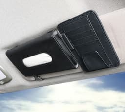 image-Creative Car Sun Visor Tissue Box With Invoice Folder Bill Clip Card Holder Car Hanging Sunroof Napkin Bag Card Slot