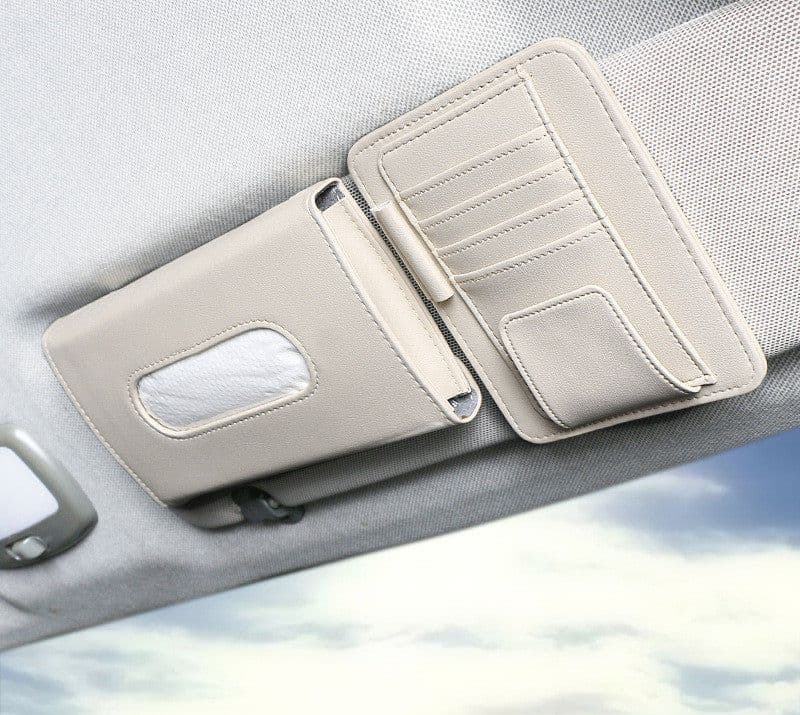 image-Creative Car Sun Visor Tissue Box With Invoice Folder Bill Clip Card Holder Car Hanging Sunroof Napkin Bag Card Slot