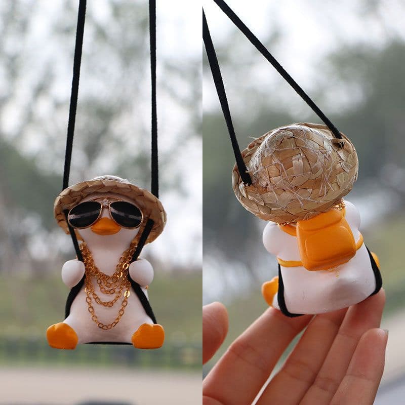 image-Car Pendant Cute Anime Little Duck Swing Auto Rearview Mirror Hanging Ornaments Interior Decoraction Accessories For Girls Gifts