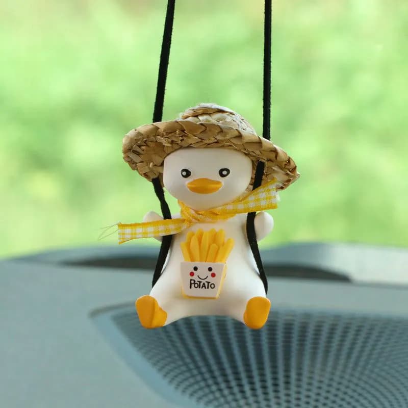 image-Car Pendant Cute Anime Little Duck Swing Auto Rearview Mirror Hanging Ornaments Interior Decoraction Accessories For Girls Gifts
