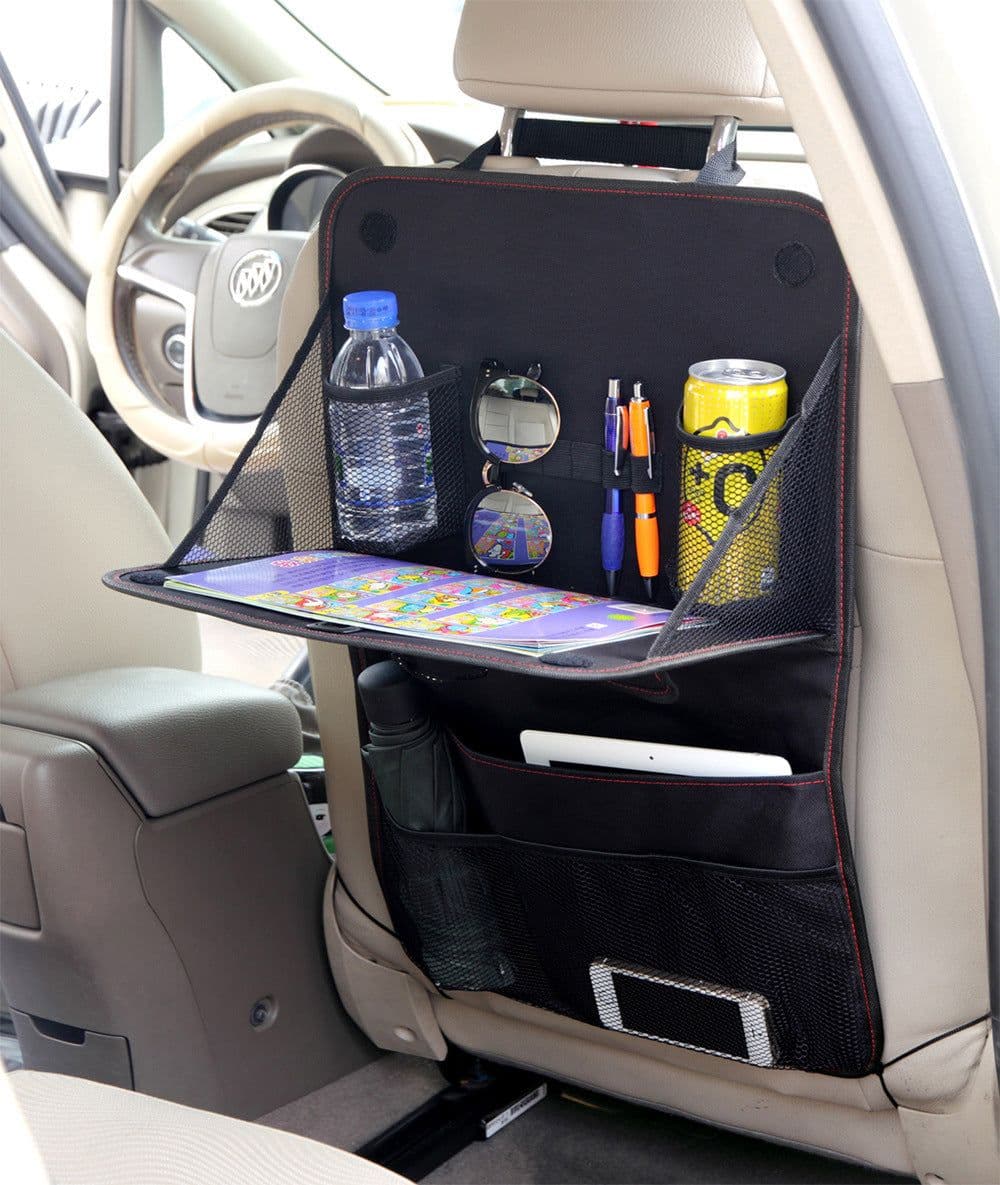 image-Car Seat Back Storage Bag Car Organizer Bag Foldable Dining Table Tray Travel Storage Bag Car Interior Accessories