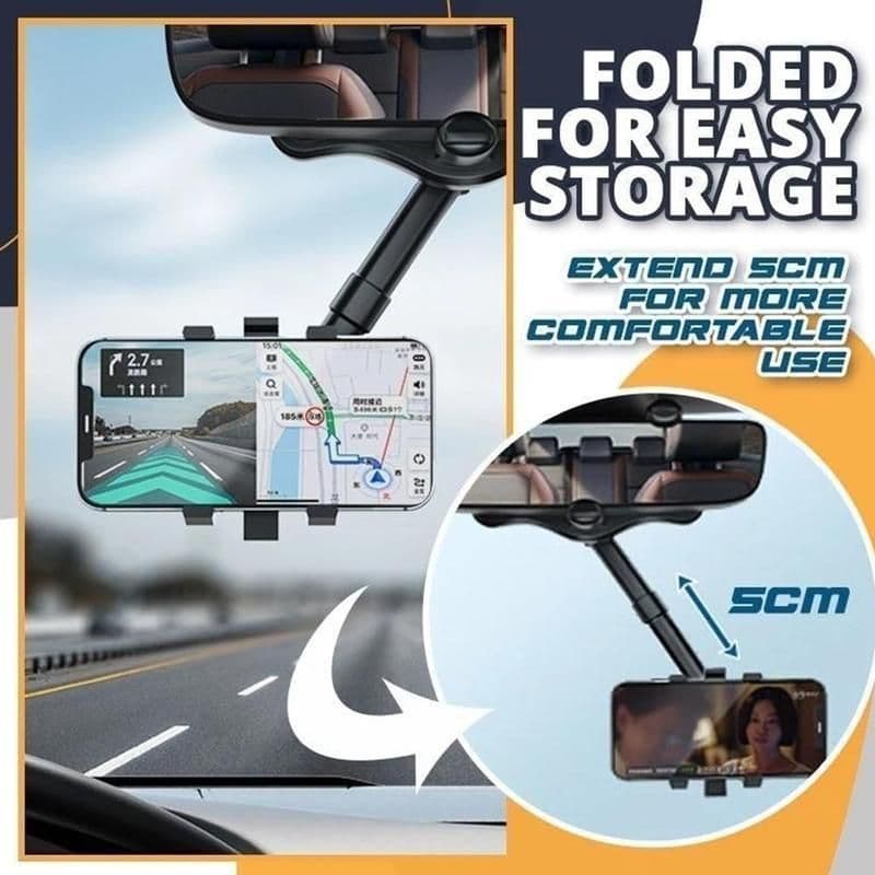image-Rearview Mirror Phone Holder For Car Rotatable And Retractable Car Phone Holder Multifunctional 360 Rear View Mirror Phone Holder Suitable For All Mobile Phones And All Car