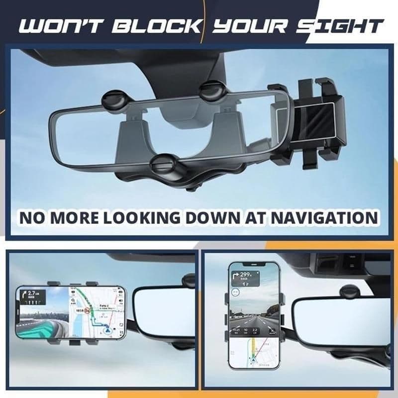 image-Rearview Mirror Phone Holder For Car Rotatable And Retractable Car Phone Holder Multifunctional 360 Rear View Mirror Phone Holder Suitable For All Mobile Phones And All Car