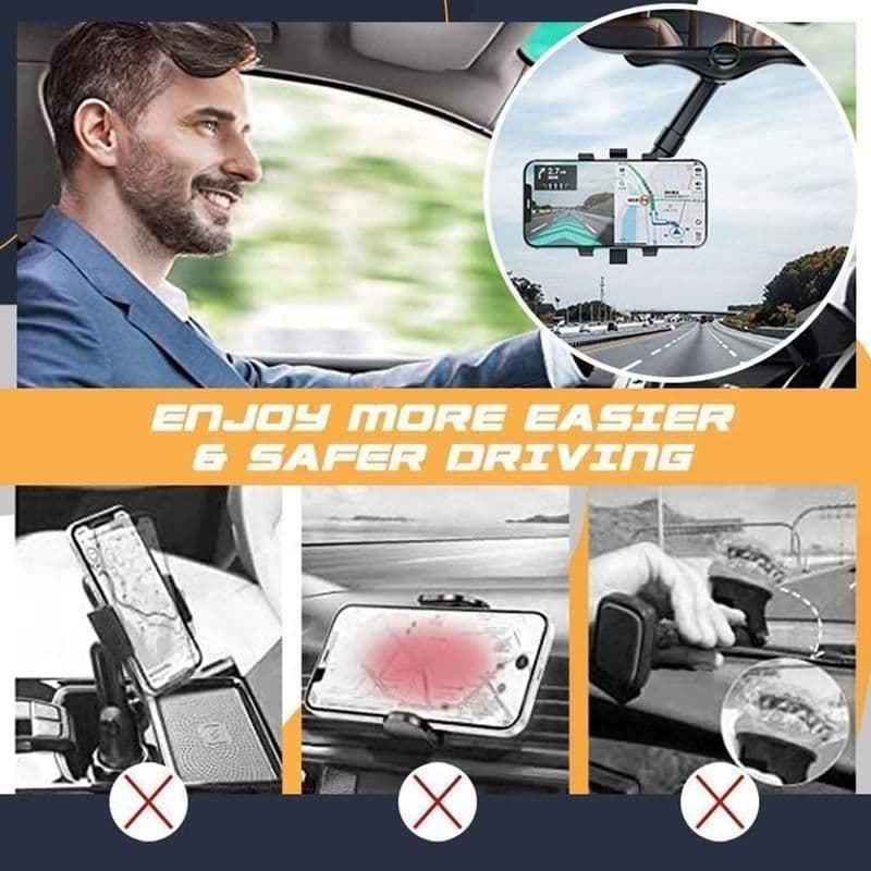 image-Rearview Mirror Phone Holder For Car Rotatable And Retractable Car Phone Holder Multifunctional 360 Rear View Mirror Phone Holder Suitable For All Mobile Phones And All Car