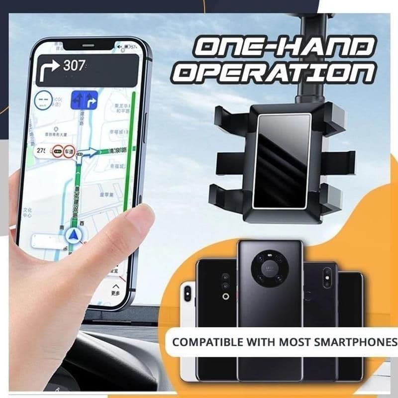 image-Rearview Mirror Phone Holder For Car Rotatable And Retractable Car Phone Holder Multifunctional 360 Rear View Mirror Phone Holder Suitable For All Mobile Phones And All Car