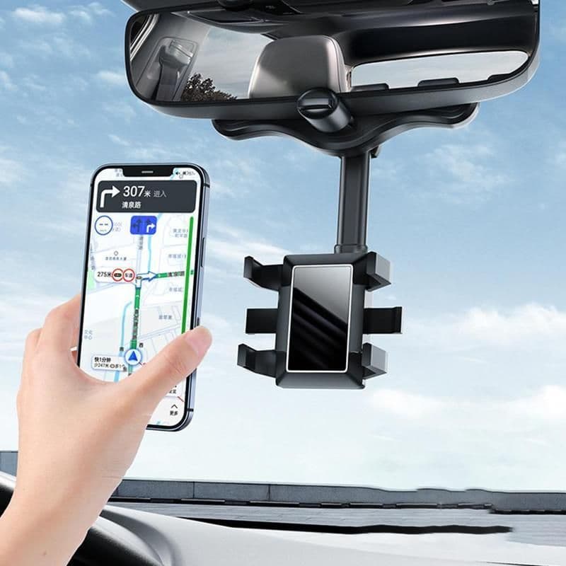 image-Rearview Mirror Phone Holder For Car Rotatable And Retractable Car Phone Holder Multifunctional 360 Rear View Mirror Phone Holder Suitable For All Mobile Phones And All Car