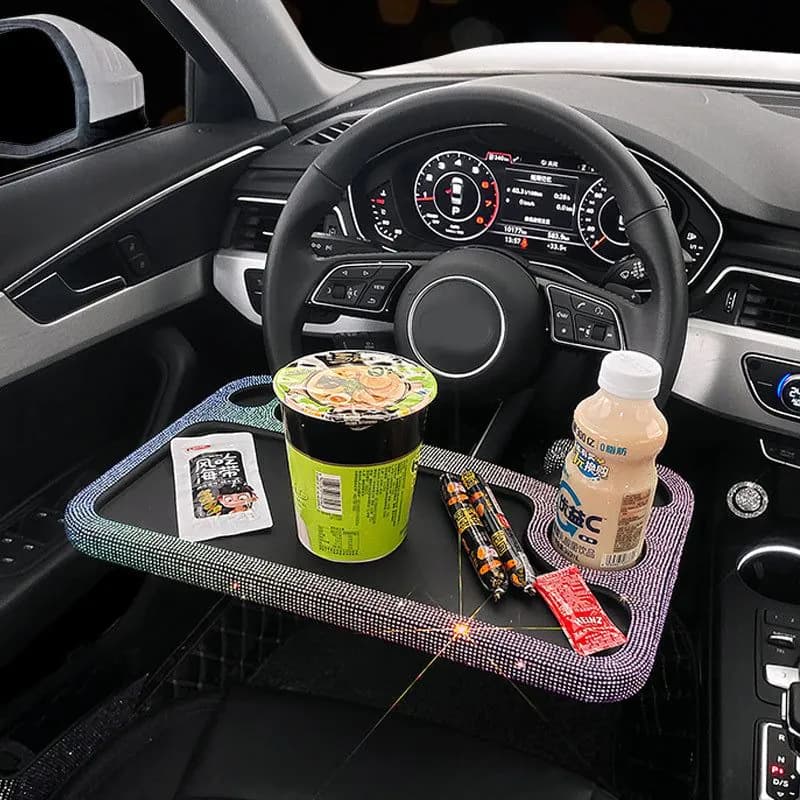 image-Car Steering Wheel Diamond Inlaid Interior Dining Table