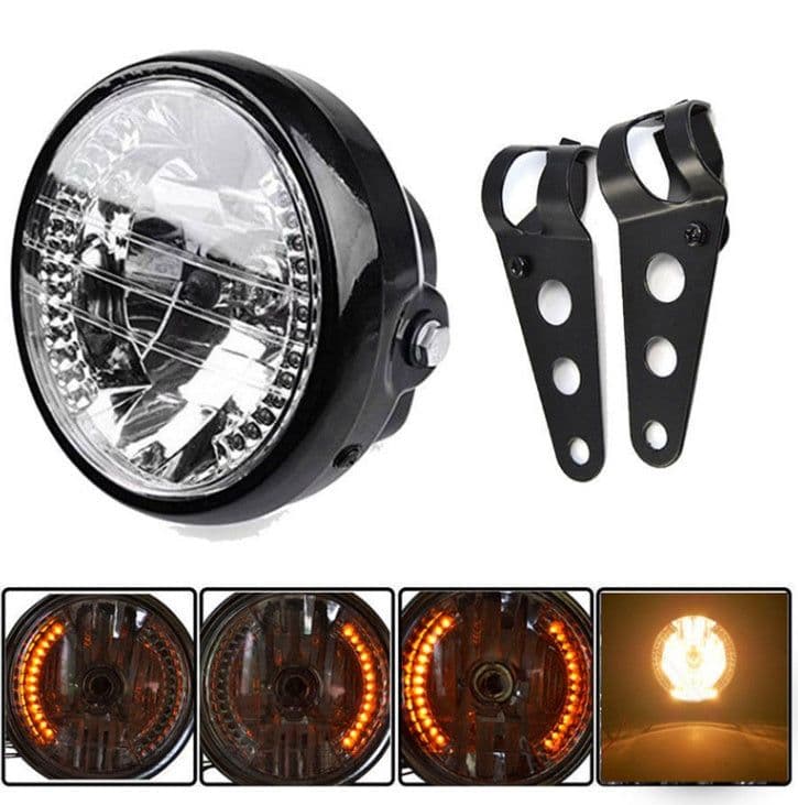 image-Motorcycle Headlight Turn Signal Indicator Blinker Light With Bracket Headlamp For Cafe Racer