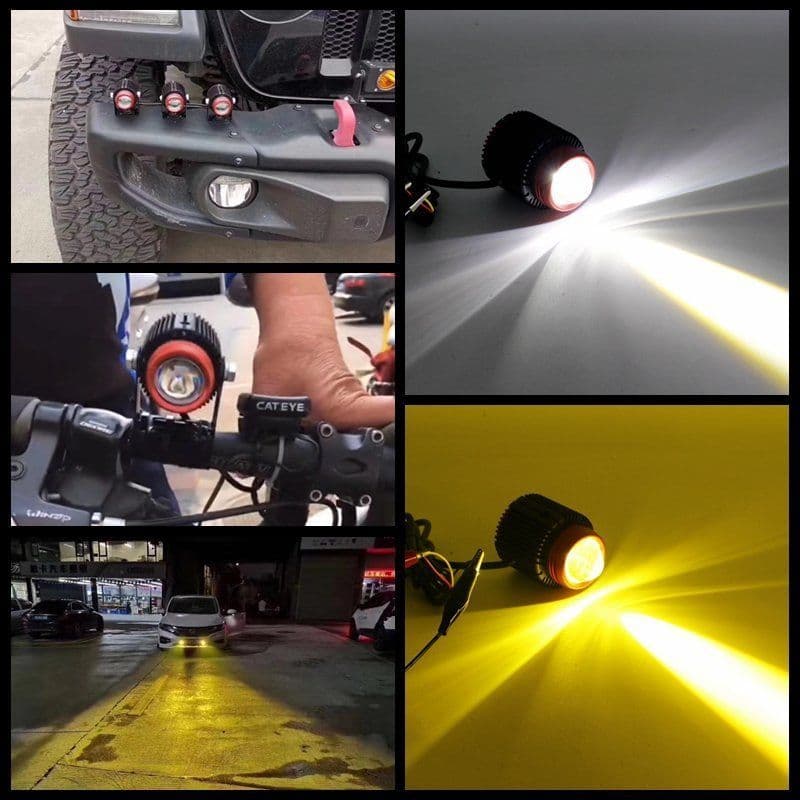 image-Small Steel Cannon LED Spotlight Motorcycle Lens Spotlight