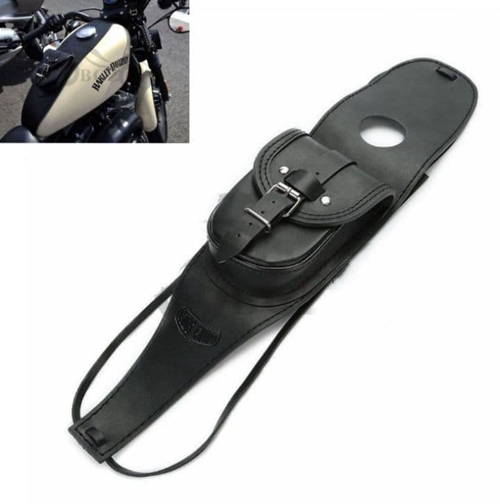 image-Premium Leather Waterproof Backpack Black Retro Fuel Tank Bag Tank Pouch Fit For Sportster XL 883 1200 Models