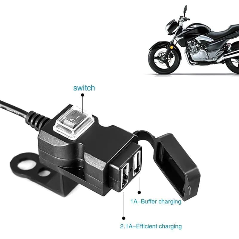 image-Dual USB port 12V waterproof motorcycle handlebar charger 5V 1A / 2.1A power adapter plug for mobile phone