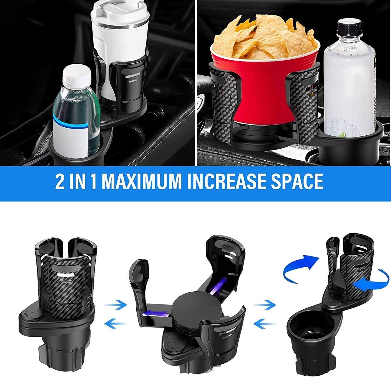 image-Car Drinking Bottle Holder 360 Degrees Rotatable Water Cup Holder Sunglasses Phone Organizer Storage Car Interior Accessories