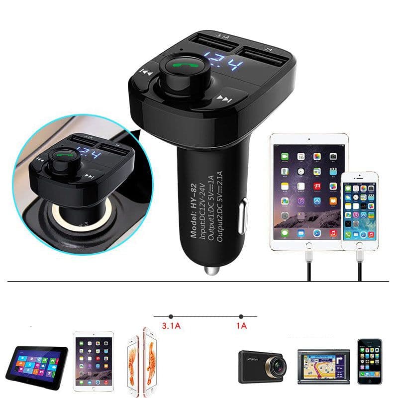 image-Car MP3 Audio Player Bluetooth Car Kit FM Transmitter Handsfree Calling 5V 4.1A Dual USB Car Charger Phone Charger