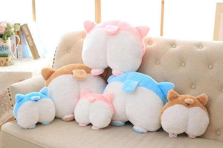 image-New Universal Car Neck Pillow Headrest Seat Cute Soft Corgi Butt Shape Pillows