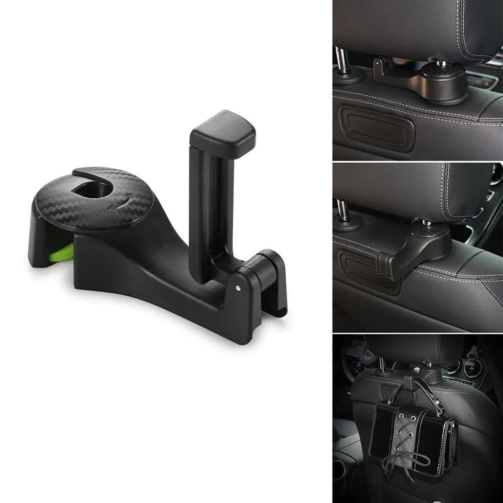 image-Car Headrest Hook with Phone Holder Seat Back Hanger for Bag Handbag Purse Grocery Cloth