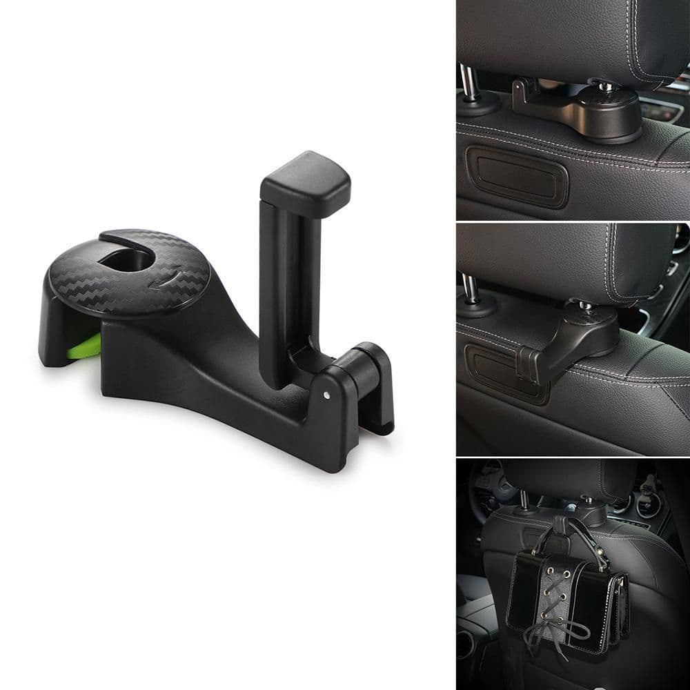 image-Car Headrest Hook with Phone Holder Seat Back Hanger for Bag Handbag Purse Grocery Cloth