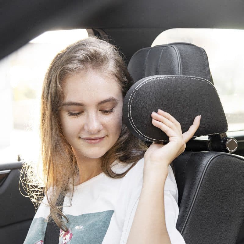image-Car headrest pillow Sleep Adjustable Side Car Soft Travel Seat Headrest Auto Leather Support Neck Pillow Cushion car accessories