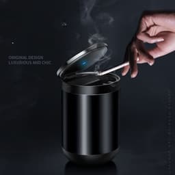 image-Car Ashtray LED Light Alloy Ash Tray Aluminum Cup Portable Smokeless Auto Ashtray Flame Retardant Cigarette Holder Box