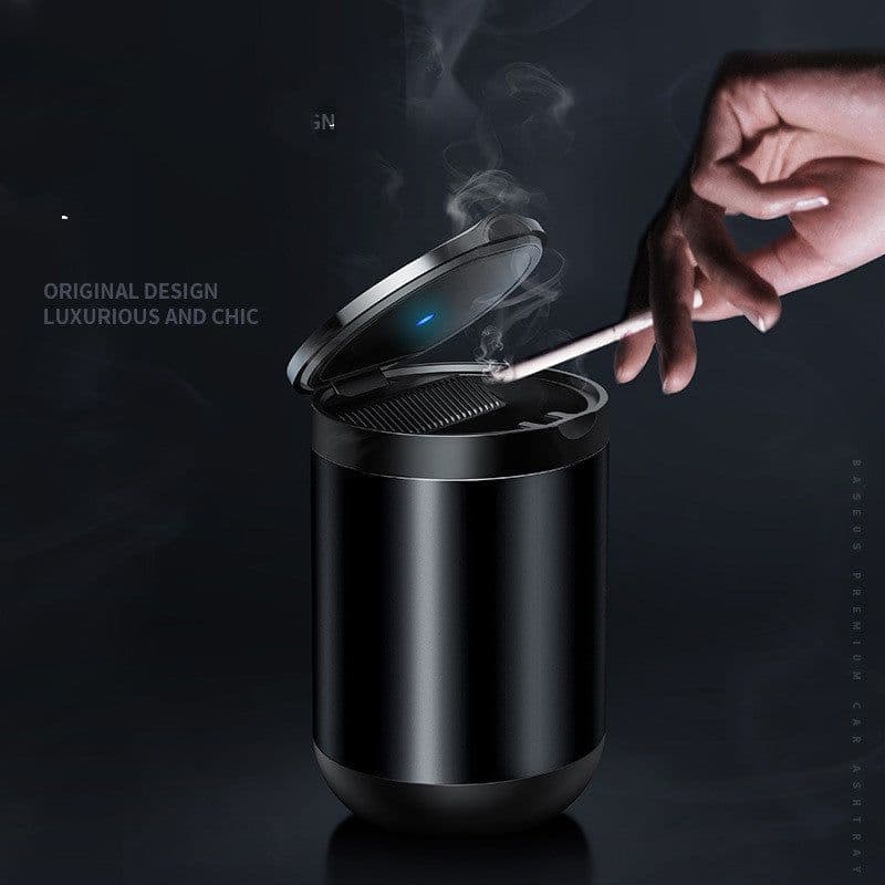 image-Car Ashtray LED Light Alloy Ash Tray Aluminum Cup Portable Smokeless Auto Ashtray Flame Retardant Cigarette Holder Box