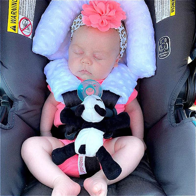 image-Baby Car Safety Soft Sleeping Head Support Pillow with Matching Seat Belt Strap Covers Baby Carseat Neck Protection Headrest