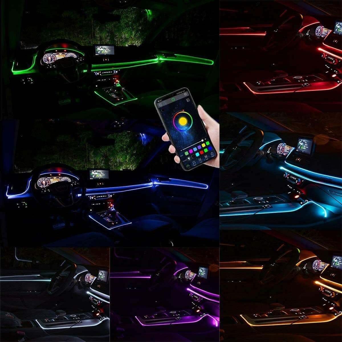 image-Auto LED RGB Interior Atmosphere Strip Light Decorative Foot Lamp With USB Wireless Remote Music Control Multiple Modes For Car
