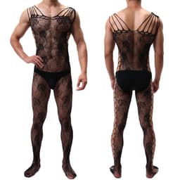 image-Men's Plus Size Jumpsuit Mesh Net Socks High Elasticity Hollow