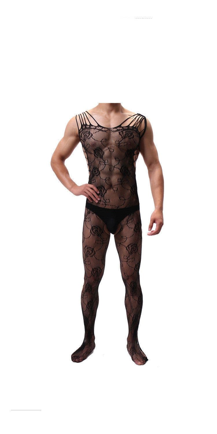 image-Men's Plus Size Jumpsuit Mesh Net Socks High Elasticity Hollow