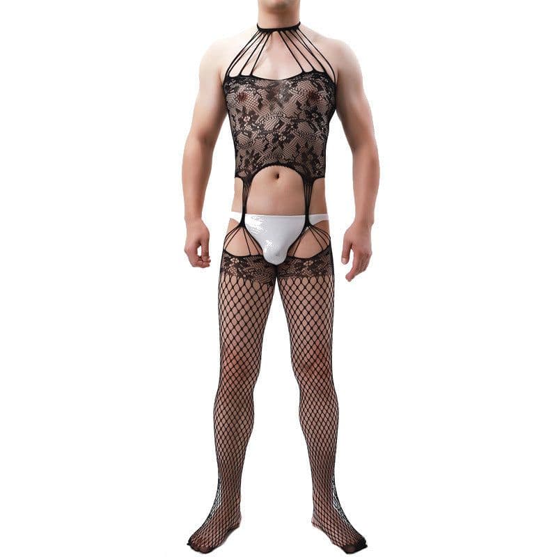 image-Polyester Ultra-thin High-stretch Men's Pantyhose Fishnet Socks