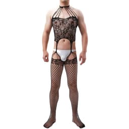 image-Polyester Ultra-thin High-stretch Men's Pantyhose Fishnet Socks