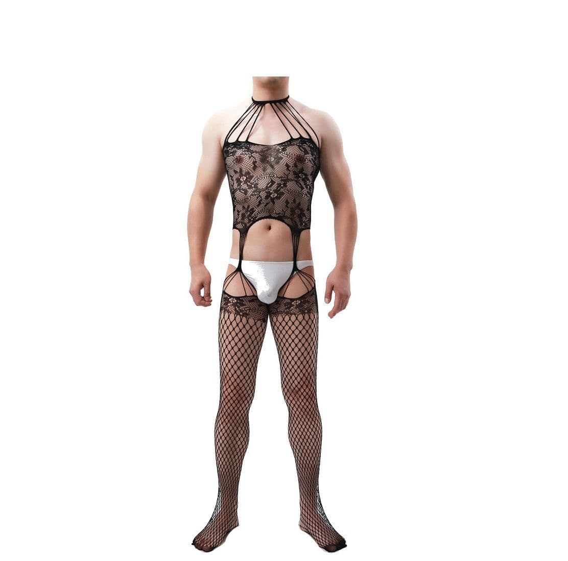 image-Polyester Ultra-thin High-stretch Men's Pantyhose Fishnet Socks