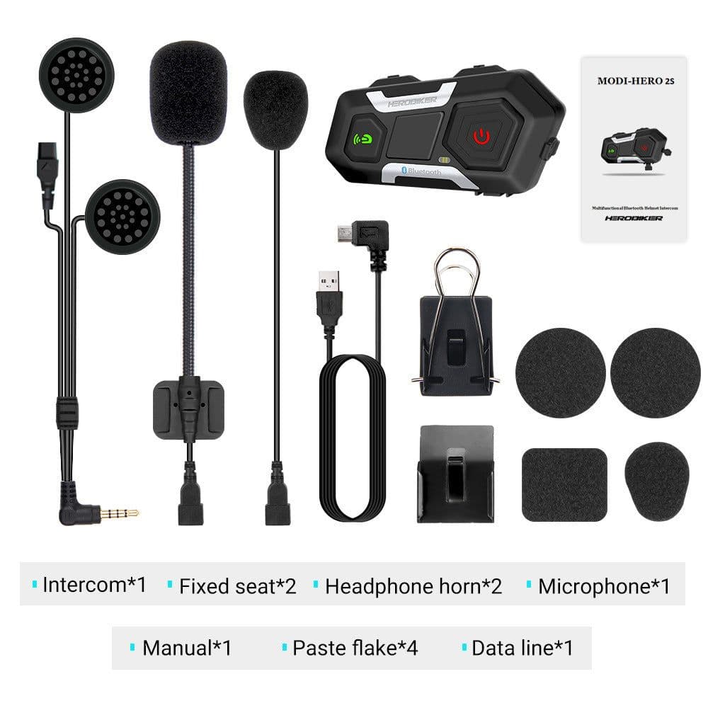 image-HEROBIKER Motorcycle Intercom Helmet Headset Helmet Waterproof Speaker Interphone Moto Headset Wireless Intercomunicador 1200M