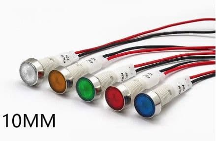 image-10mm Stainless Steel Edge Plastic Indicator Light Light With Wire Flat End Metal