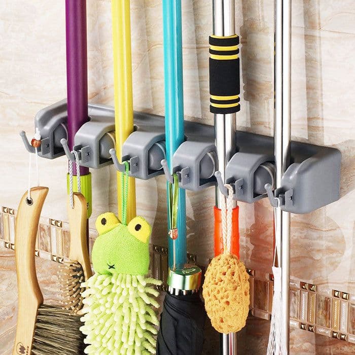 image-Plastic Mop Hook Wall Hanging Multifunctional Card Holder Drop Mop Rack Bathroom Broom Hanger