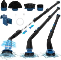 image-Electric Spin Scrubber, Cordless Cleaning Brush With 4 Replaceable Brush Heads And Adjustable Extension Handle Power Shower Scrubber For Bathroom, Kitchen, Tub, Tile, Floor
