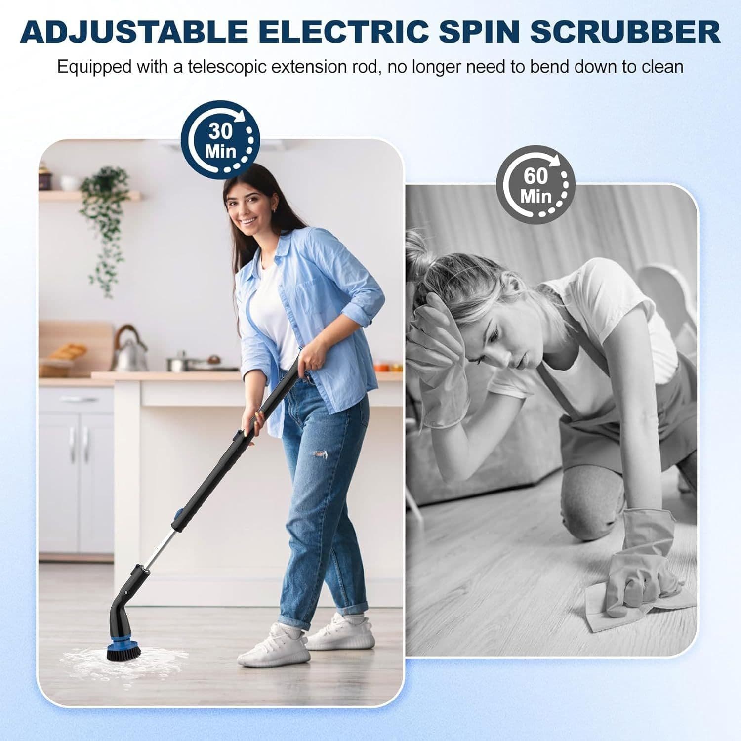 image-Electric Spin Scrubber, Cordless Cleaning Brush With 4 Replaceable Brush Heads And Adjustable Extension Handle Power Shower Scrubber For Bathroom, Kitchen, Tub, Tile, Floor