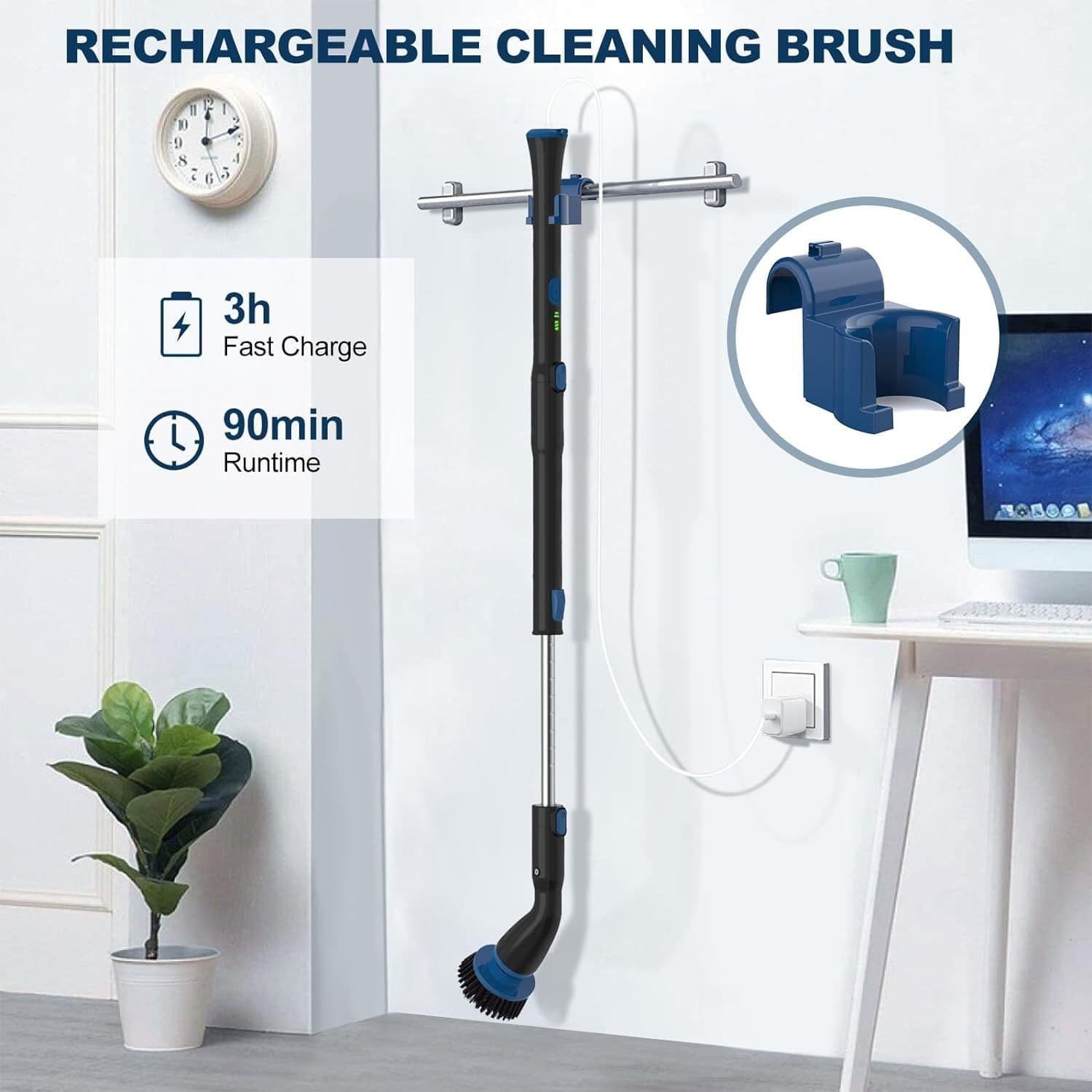 image-Electric Spin Scrubber, Cordless Cleaning Brush With 4 Replaceable Brush Heads And Adjustable Extension Handle Power Shower Scrubber For Bathroom, Kitchen, Tub, Tile, Floor
