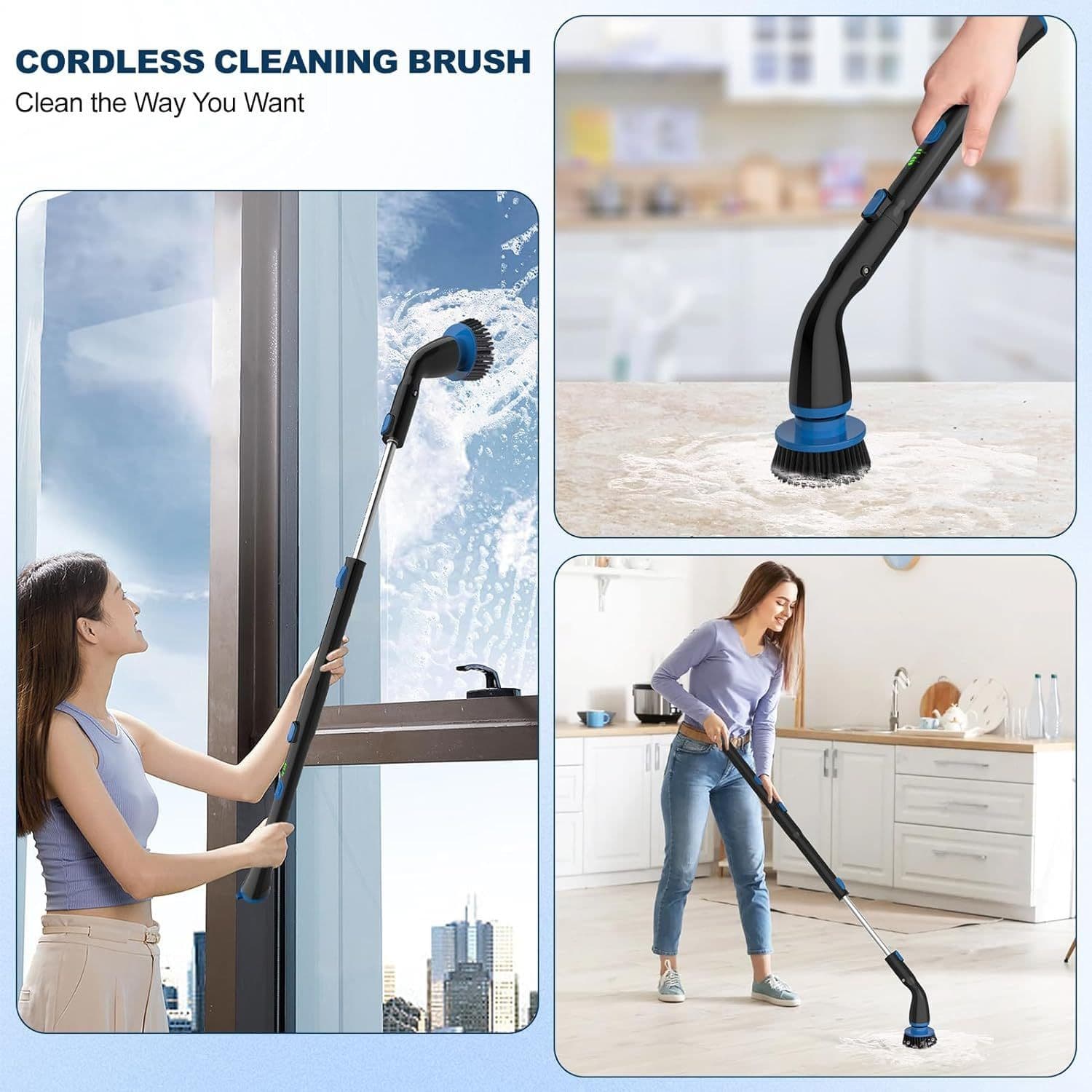 image-Electric Spin Scrubber, Cordless Cleaning Brush With 4 Replaceable Brush Heads And Adjustable Extension Handle Power Shower Scrubber For Bathroom, Kitchen, Tub, Tile, Floor
