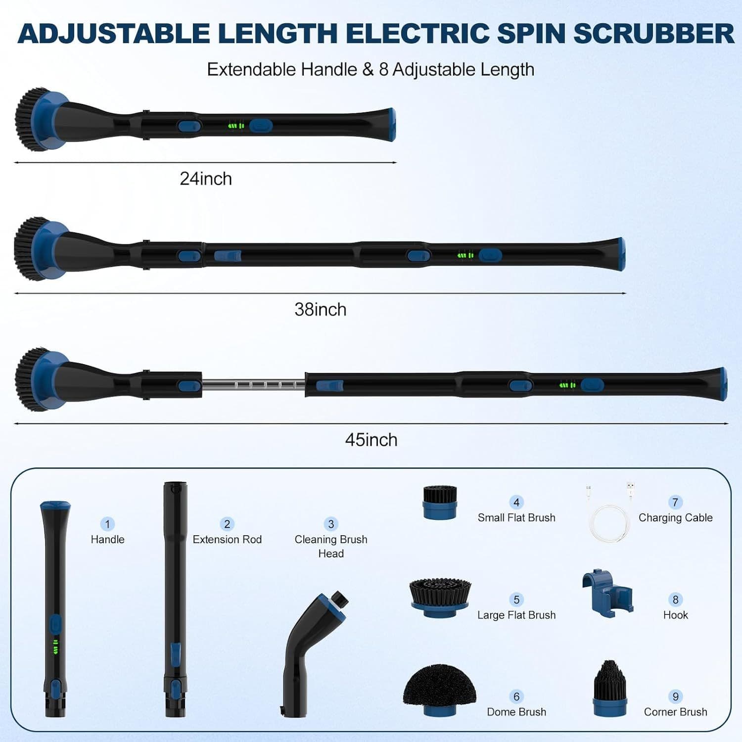 image-Electric Spin Scrubber, Cordless Cleaning Brush With 4 Replaceable Brush Heads And Adjustable Extension Handle Power Shower Scrubber For Bathroom, Kitchen, Tub, Tile, Floor