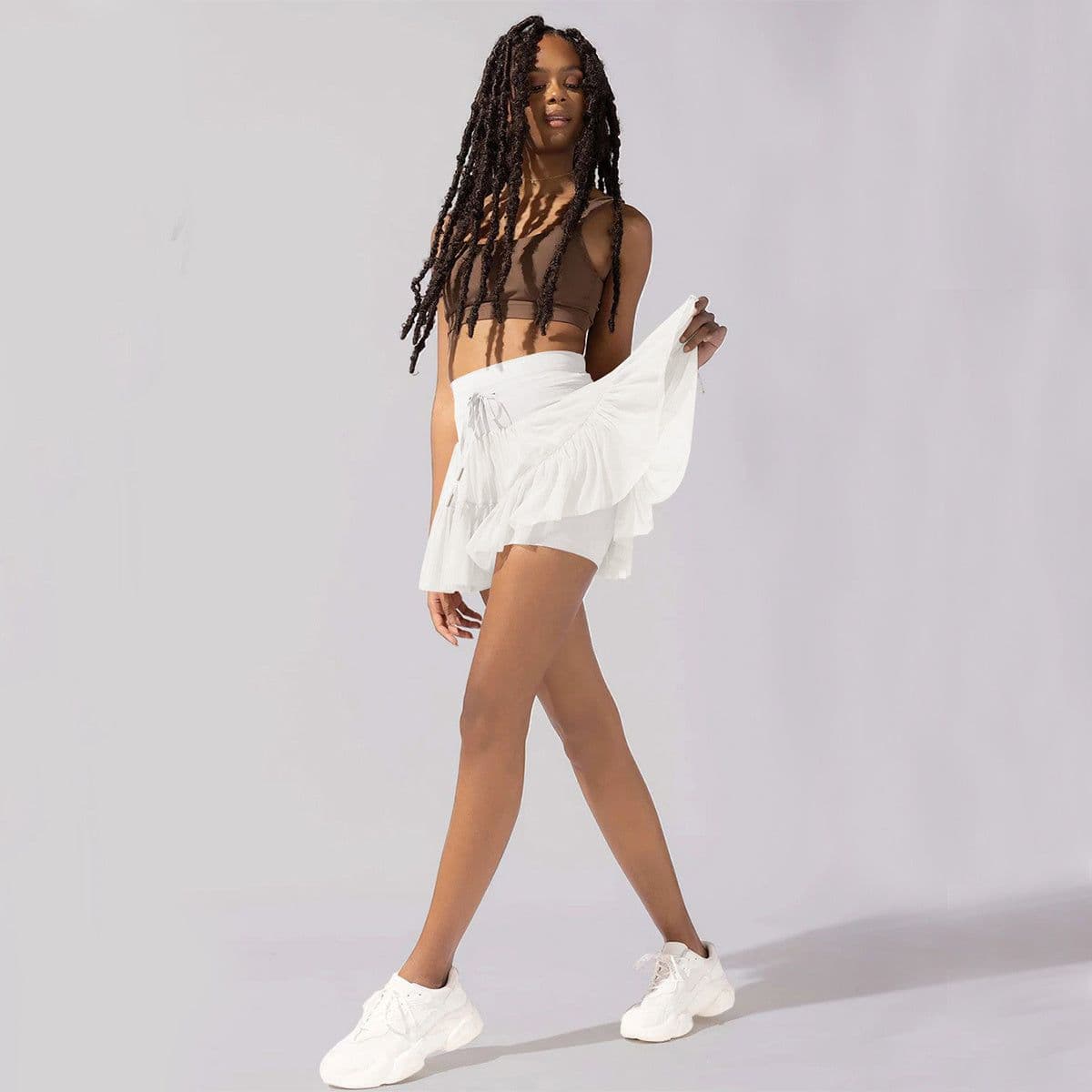 image-High Waist Dress Lace-up Sports Skirt With Anti-exposure Safety Pants Summer Fashion Pleated Skirt Womens Clothing
