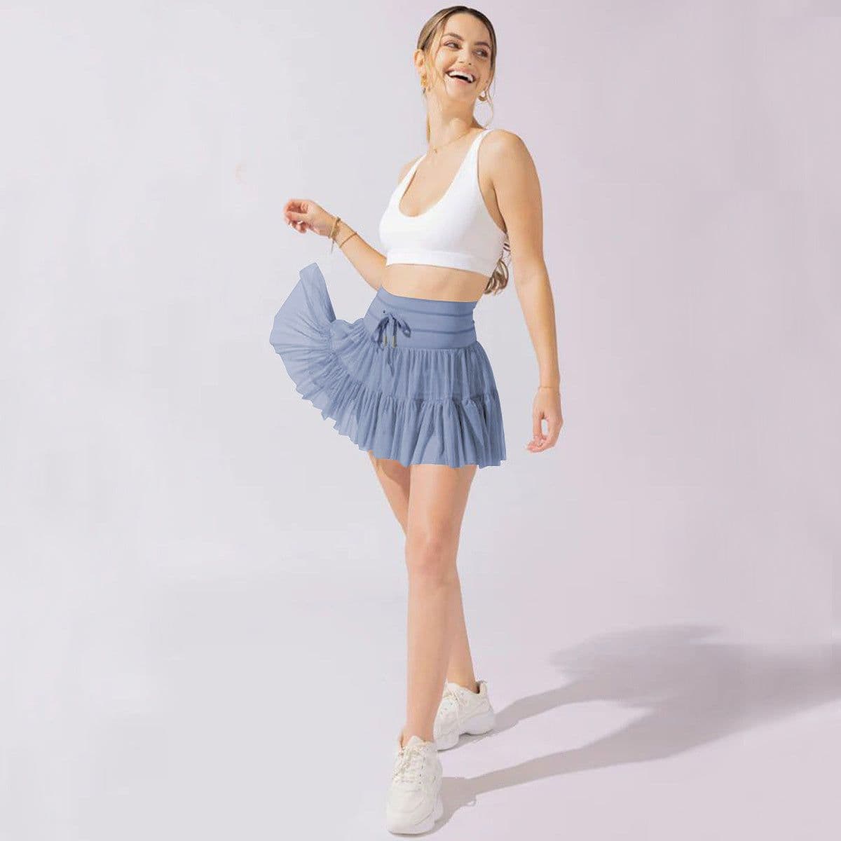 image-High Waist Dress Lace-up Sports Skirt With Anti-exposure Safety Pants Summer Fashion Pleated Skirt Womens Clothing