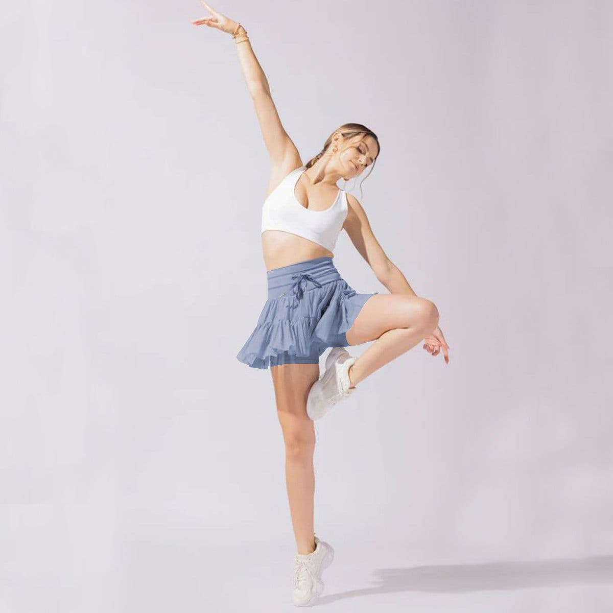 image-High Waist Dress Lace-up Sports Skirt With Anti-exposure Safety Pants Summer Fashion Pleated Skirt Womens Clothing