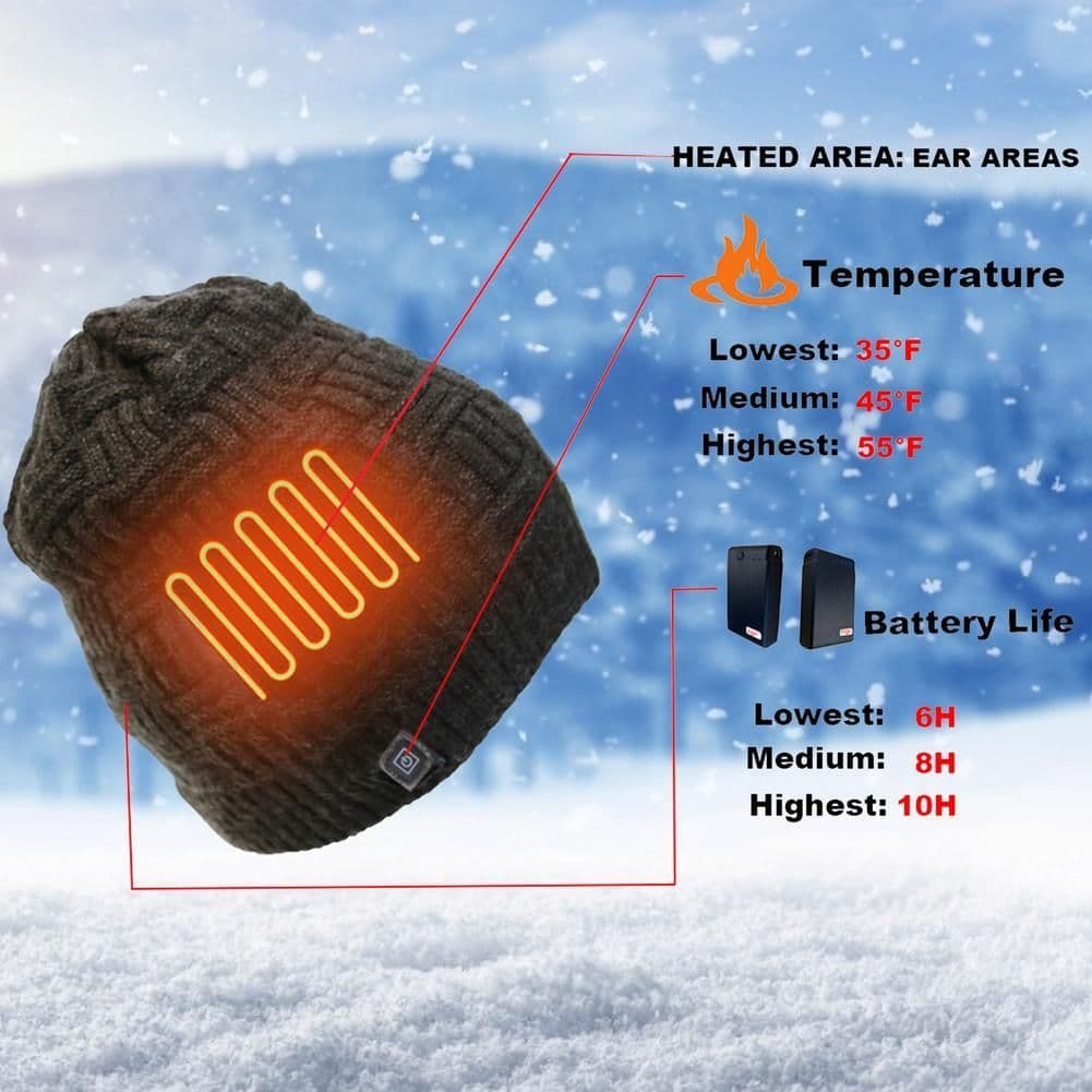 image-Unisex Fleece Hat Winter Warm Hat USB Rechargeable Electric Heating Hat For Outdoor Climbing Riding Fishing Hiking Accessory