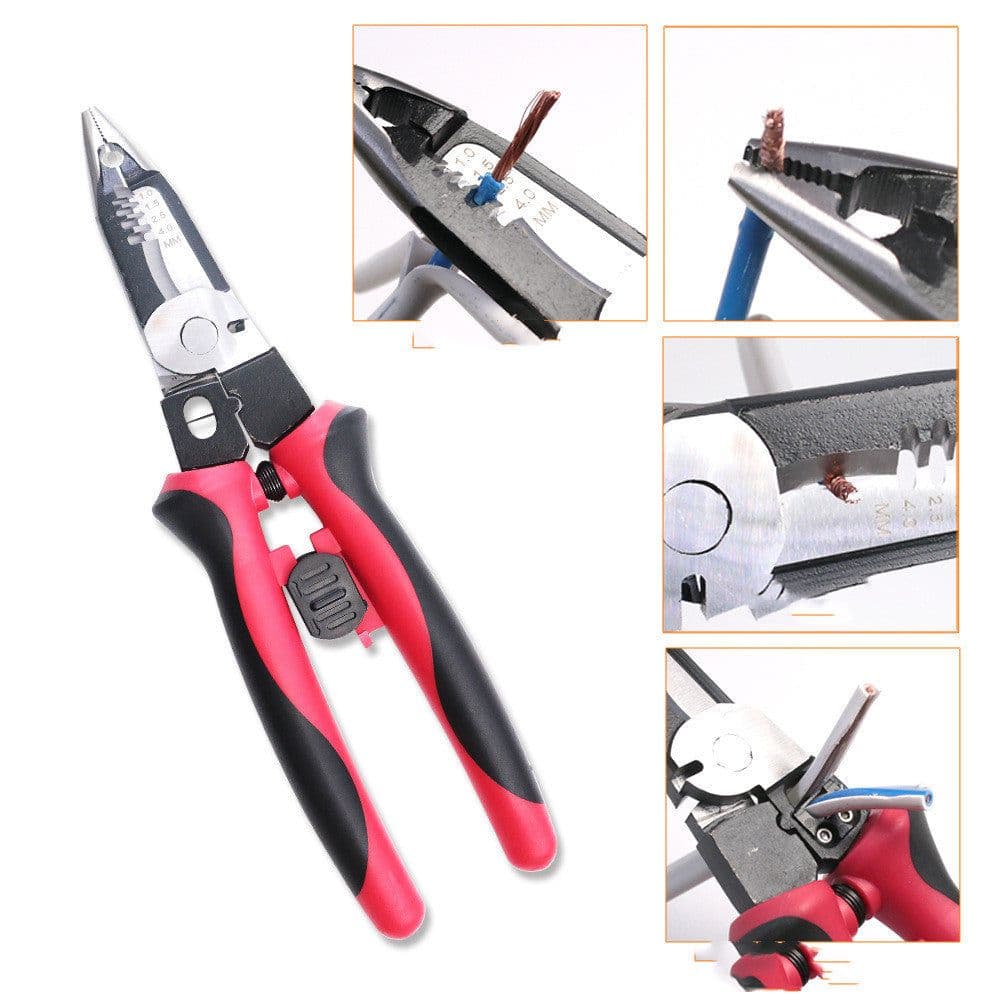 image-9-Inch Six-In-One Multifunctional Electrician's Pliers, Wire Stripper, Crimping Pliers
