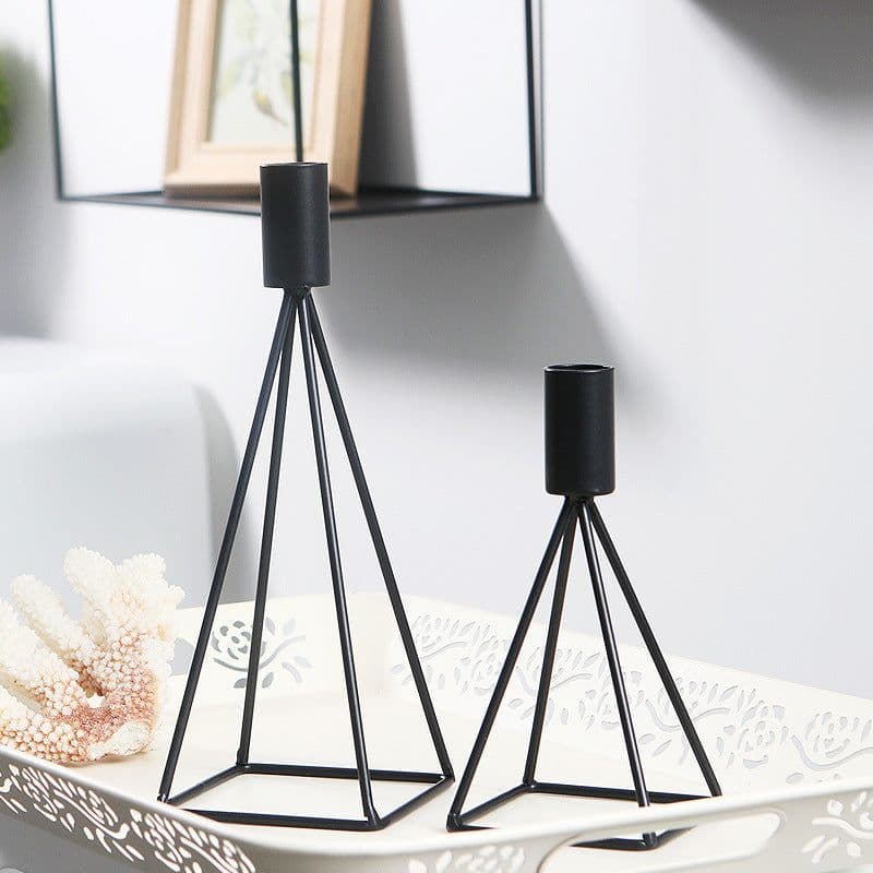 image-Candle Holder Candlelight Dinner Props Romantic Iron Art Household Simple Single Head Candle Holder Black Candle Holder